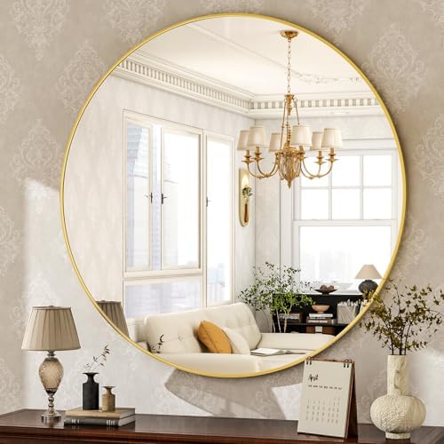 HARRITPURE Round Mirror 36 Gold Wall Mounted Circle Mirrors by HARRITPUREHome