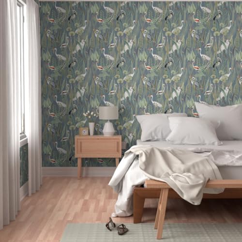 Spoonflower Cranes Herons Slate Peel and Stick Removable Wallpaper - Image 5