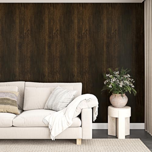 Dark Walnut Contact Paper Thick Rustic Faux Wood Grain Peel and Stick Wallpaper - Image 3