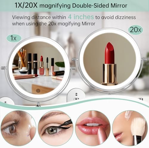 FUNTOUCH 2500mAh Rechargeable Wall Mounted Lighted Makeup Mirror 1X/20X - Image 2