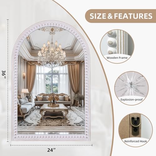 36x24 Inch Arched Mirror for Wall Decor, Wooden Arched Bathroom Mirrors - Image 4