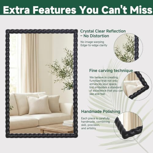 36"x24" Rectangular Solid Wood Farmhouse Decorative Wall Mirror - Image 5