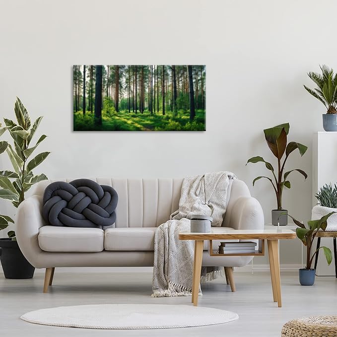 Calm Forest Landscape Wall Art for Living Room Office Green Canvas Painting - Image 3