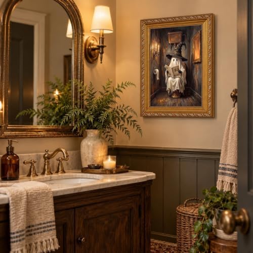 Vintage Gold Framed Cute Ghosts on Toilet Halloween Wall Art 9x11Inch - Image 5