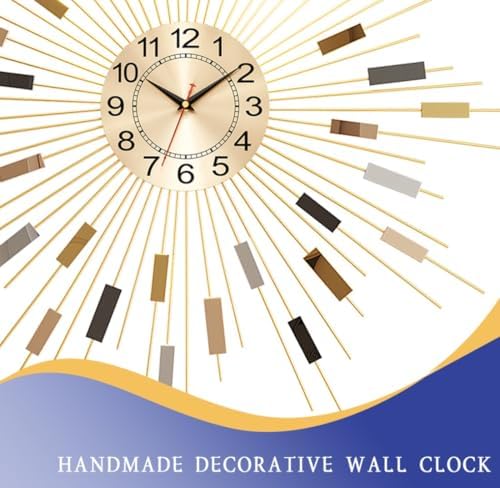 24" Large Sunburst Wall Clock, Boho Modern Farmhouse Metal Decorative Clock - Image 3