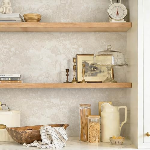 Ismoon Vintage Wallpaper Peel and Stick Beige Neutral Wallpaper 17.3in x6.56ft - Image 2