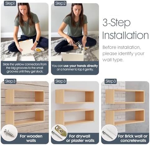 Kaboon 24in Floating Cube Shelves Set of 2, Display Shelves Wall Mount - Image 4