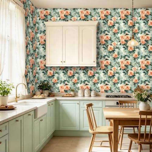 BOKEBEVE Green Leaf Wallpaper Stick and Peel Pink 17.5 x 118In - Image 4