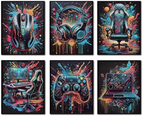 SHRNGCK Game Room Posters Set of 6 Retro Video Game Setup Wall Art Neon Gaming by Unknown