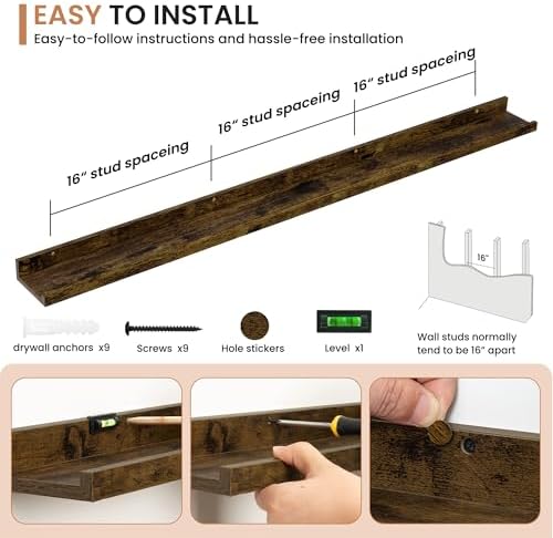 Dreamland Picture Ledge Shelf for Wall, Floating Shelves Set of 2, 55 inch Long - Image 4