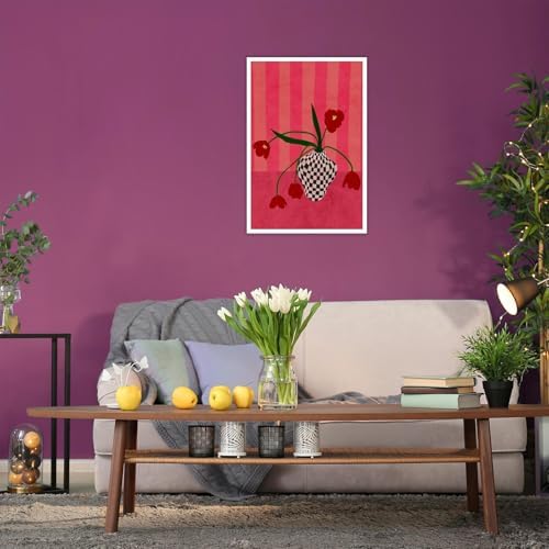 Contemporary, Eclectic Canvas Wall Art Tulips In A Checkered Vase Prints Poster - Image 5