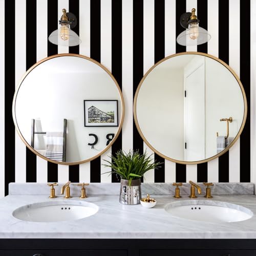 Jeweluck Black and White Striped Wallpaper Peel and Stick Wallpaper Vinyl - Image 2