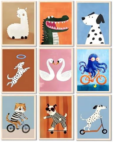 ZBMYYGO Kids Room Canvas Wall Art Set of 9, Funny Cute Cartoon Animal Posters by Unknown