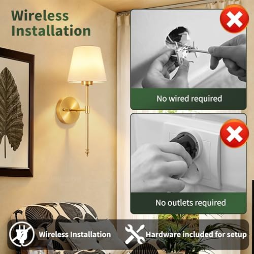 Battery Operated Wall Sconces Set of 2, Wireless Battery Wall Light - Image 4