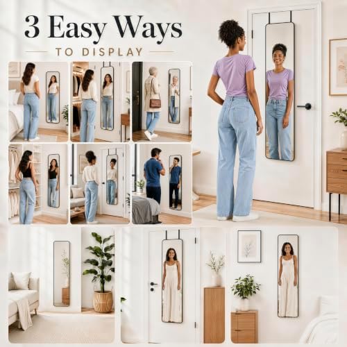 SCWF-GZ 47x14 Full Length Mirror Over the Door Hang or Wall Mounted Black - Image 6