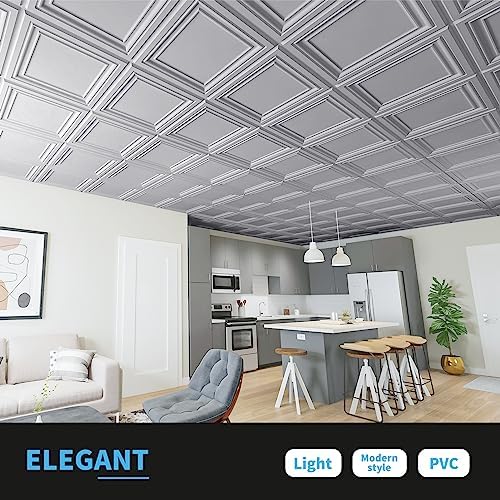 Art3d Paintable 3D Ceiling Tiles, 2 x 2 ft, Argent Silver - Image 2