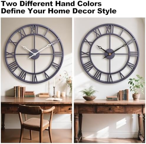 18.5 Inch Slate Gray Metal Round Roman Numerals Large Wall Clock - Image 2