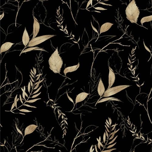 Dark Black and Gold Leaf Peel and Stick Wallpaper 17.7" x 124" by Akodm