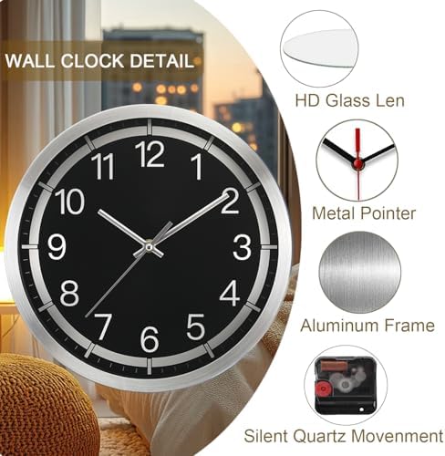 Silent Wall Clock Battery Operated, Modern Metal Wall Clock Decorative - Image 2
