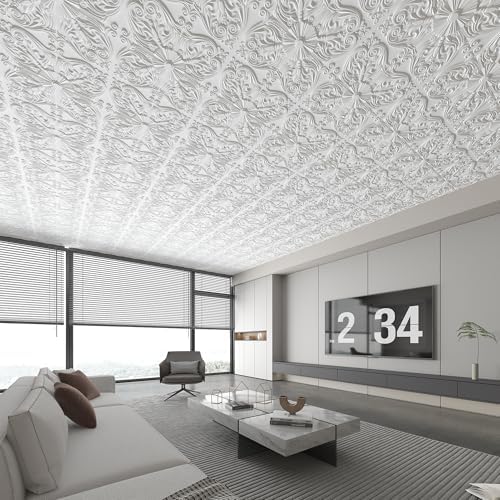 Art3d 12-Pack Waterproof Drop Relief Ceiling Tiles, 24 x 24 in, Off White - Image 7