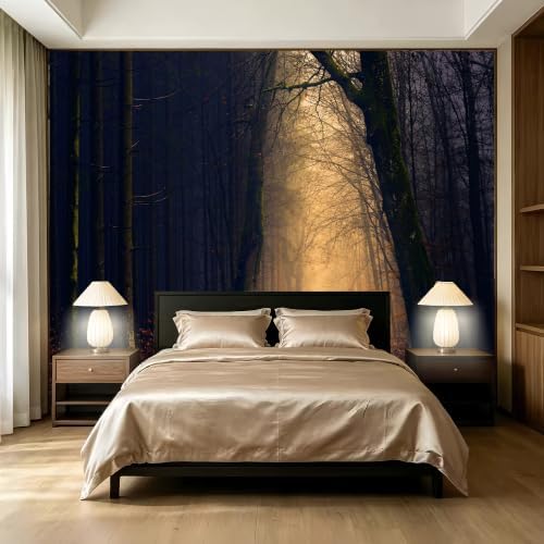 Dark Mist Forest Landscape Mural Forest Trees Peel Off Adhesive Wallpaper by SIDIANYA