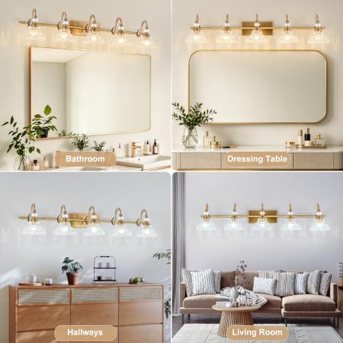 Vintage Bathroom Vanity Light, 5-Light Matte Antique Brass Finish Wall Sconce - Image 5