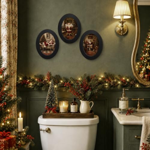 3Pcs Funny Santa Claus Christmas Bathroom Oval Wall Art Framed Decor - Image 5