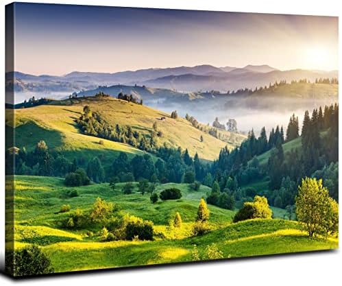 Green Misty Forest Wall Art Spring Mountain Landscape Wall Decor Large Nature by AREBOLOLLC