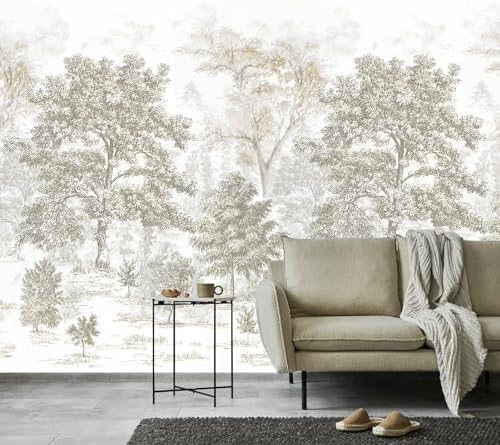Beige Forest Peel and Stick Wallpaper Tree Landscape Wall Murals - Image 3