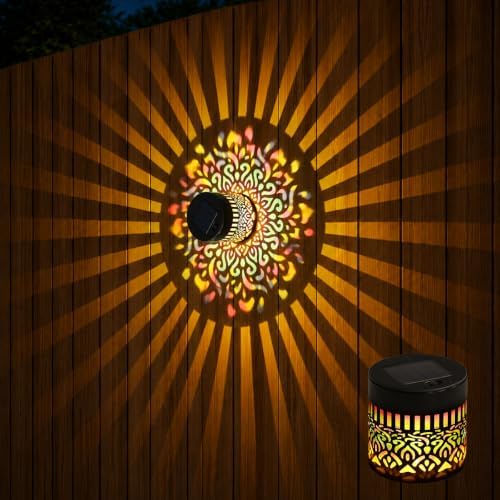 Solar Mandala Projection Wall Light, Waterproof Solar Fence Lamp by Unknown