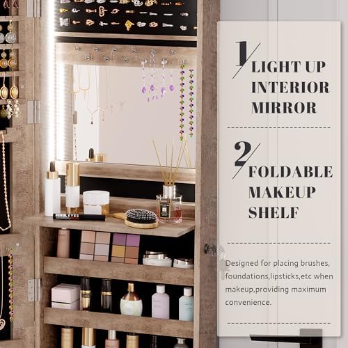 Vlsrka 47.2" LED Jewelry Cabinet, Wall Mounted Jewelry Mirror Organizer - Image 5
