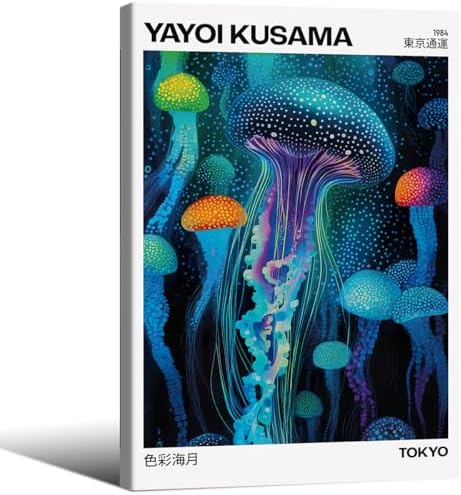 Colorful Ocean Jellyfish Wall Art Unique Japanese Animal Posters Yayoi Kusama by rumlud