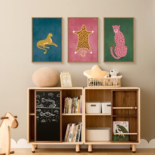 Large Boho Cheetah Animals Framed Canvas Wall Art Set -16"x24"x3 - Image 3