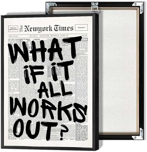 Retro Black And White Newspaper Poster What If It All Works Out Canvas Wall Art by Drimiler
