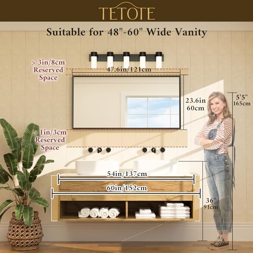 TETOTE Black Bathroom Mirror Beveled Frame 48" x 24" Black Rectangle Metal - Image 6