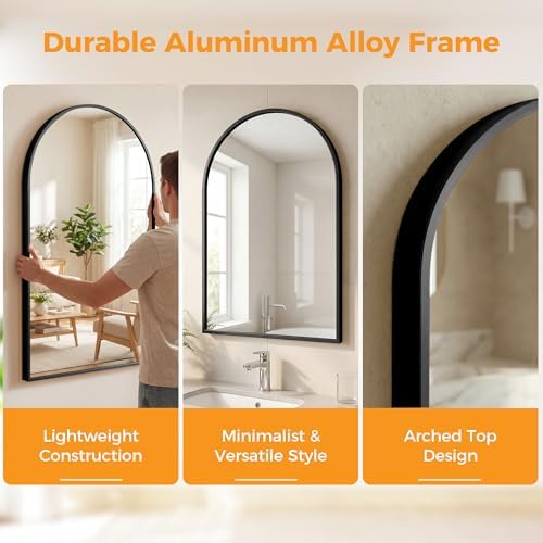 DUMOS 26"x38" Arched Wall Mirror, Bathroom Mirrors - Image 3