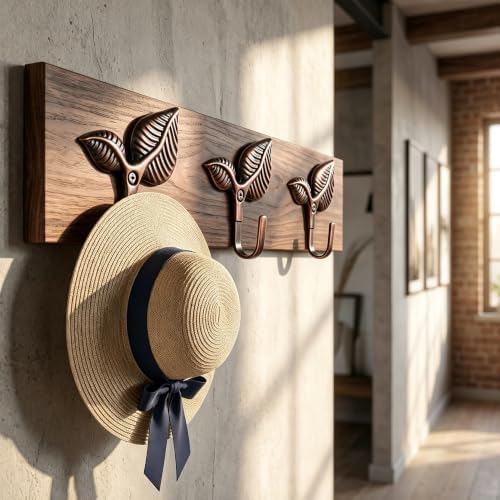 Set of 12 Vintage Leaf Wall Hooks, Rustic Copper Iron Heavy Duty Coat Hangers - Image 5