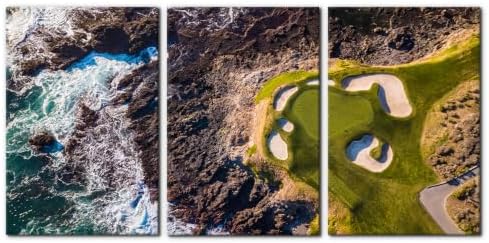 Pacimo 3 Pieces Pebble Beach Golf Course Wall Art Canvas Pictures Natural by Pacimo