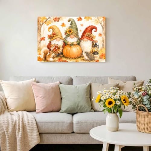 Thanksgiving Gnomes Canvas Wall Art, Made in USA, Fall Pumpkin Squirrel Maple - Image 5