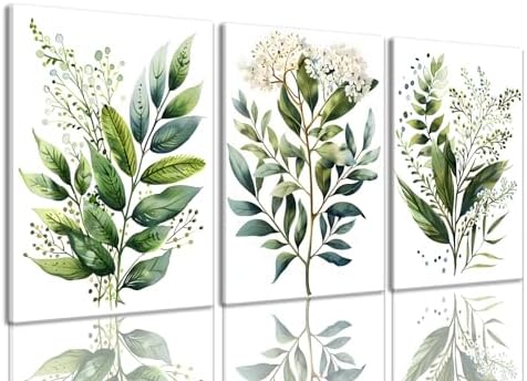 Bwodke Green Botanical Leaf Canvas Wall Art Set of 3, 12x16 inch by Bwodke