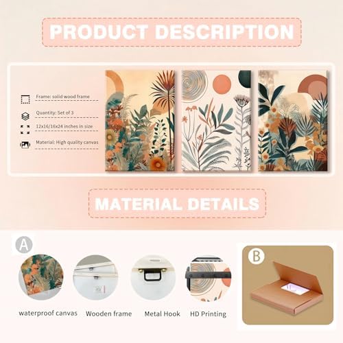 LYPHNX Framed Boho Burnt Orange Botanical Floral Canvas Wall Art Abstract - Image 6