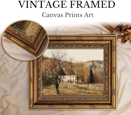 Vintage Gold Framed Autumn Country Cottage Wall Art ，Rustic Farmhouse Landscape - Image 6