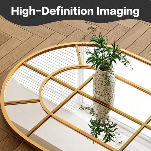 HARRITPURE Arched Full Length Mirror 71"x30" Gold Windowpane Floor Mirror - Image 3