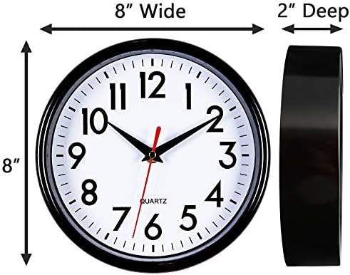 Bernhard Products Black Wall Clock 8" Silent Non-Ticking Quality Quartz Battery - Image 6