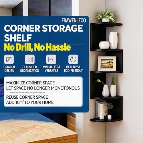 No-Drill Corner Shelf Wall Mount, 5-Tier Thickened Floating Bookshelf - Image 2