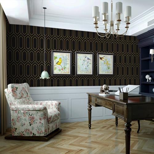 Safiyya 590"x17.3" Gold and Black Peel and Stick Wallpaper Contact Paper Self - Image 3