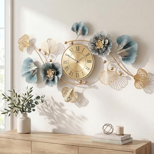 33" 3D Ginkgo Leaf Metal Wall Clock by Axioglo