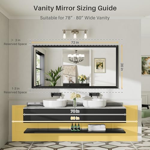 Briivue Black Metal Framed Bathroom Wall Mirror, 72x36 Inch - Image 2