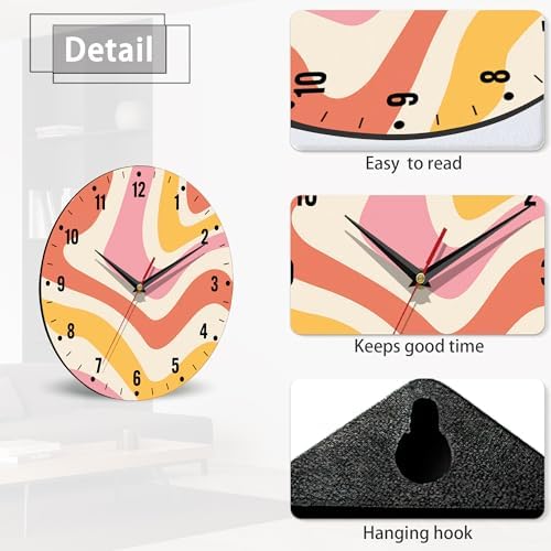 SPUNKER Clock for Bedroom, Colorful Waves Wall Clock Battery Operated 10 Inch - Image 4