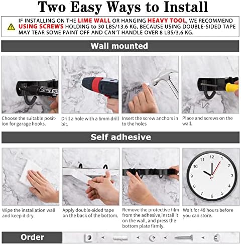 2 Pack Black Broom Holder Wall Mount, 5 Racks 4 Hooks Mop and Broom Holder - Image 5